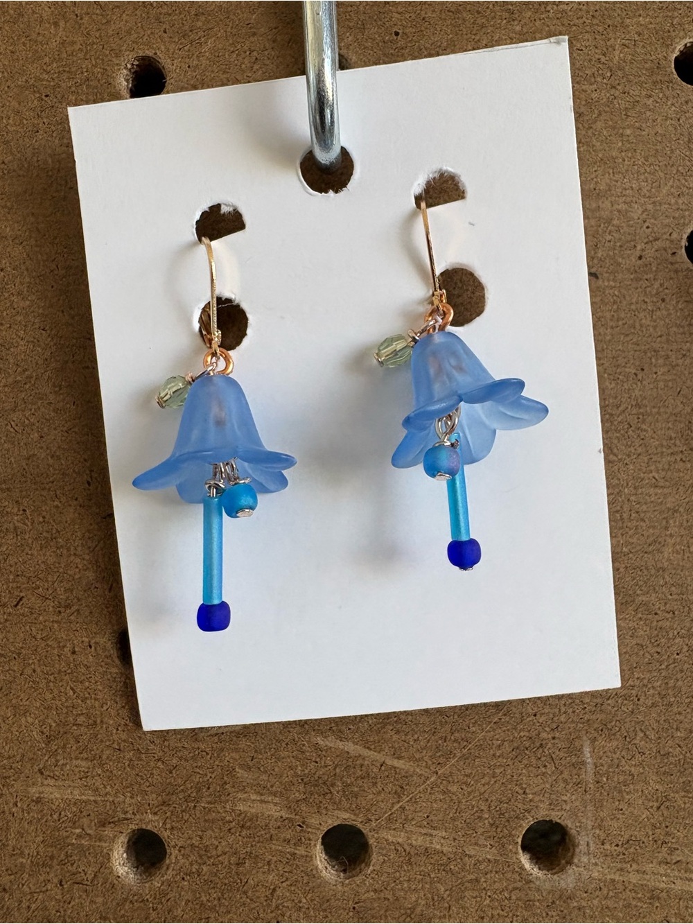 Hand Crafted Blue Floral Drop Earrings with Gold Hooks